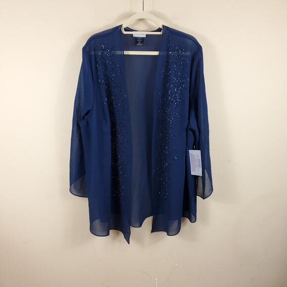 Catherines Masquerade Beaded Sheer Cardigan in Blue Size 28W - Picture 1 of 9